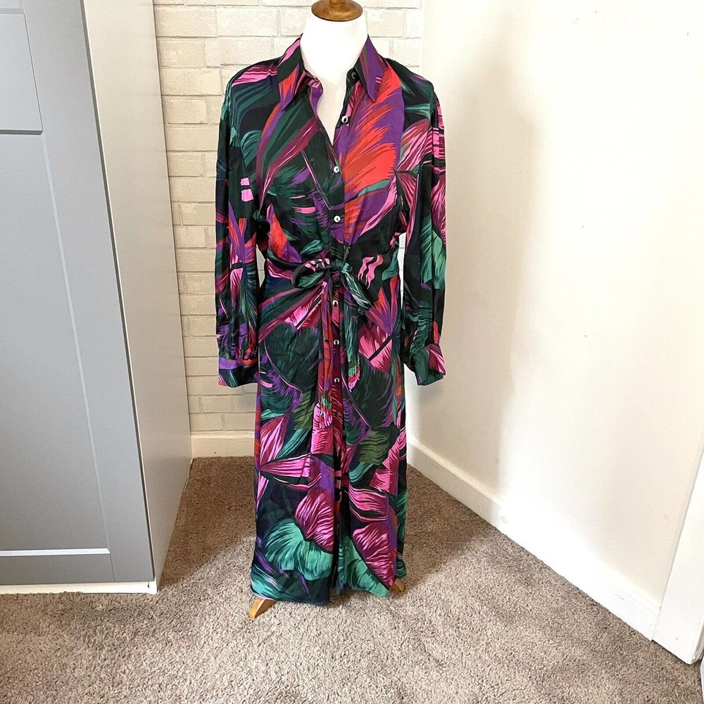 Farm Rio Midnight Leaves Lenzing Ecovero Viscose Midi Dress - Picture 3 of 11